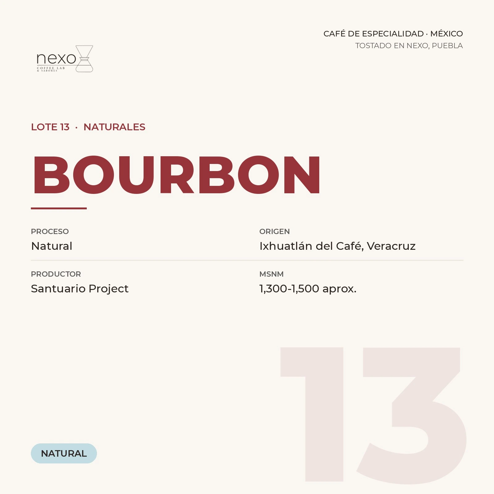 Lote 13 · Bourbon, bolsa de 250 g de café de Ixhuatlán del Café, Veracruz tostado por NEXO