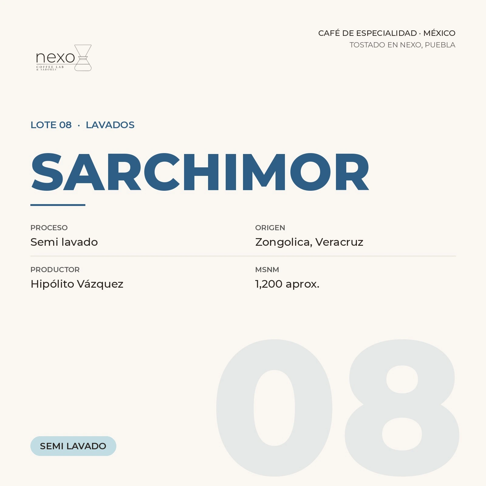 Lote 08 · Sarchimor, bolsa de 250 g de café de Zongolica, Veracruz tostado por NEXO